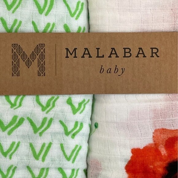 Malabar Baby 2 Pack Organic Muslin Swaddles Gift Set Poppyfield and Grass NEW - Picture 6 of 14